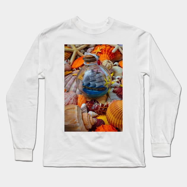 Ship In A Bottle With Sea Treasures Long Sleeve T-Shirt by photogarry